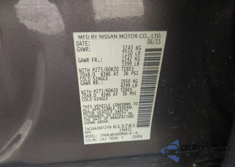 2015 Nissan Armada Platinum from USA, damaged, VIN 5N1BA0NF2FN613781